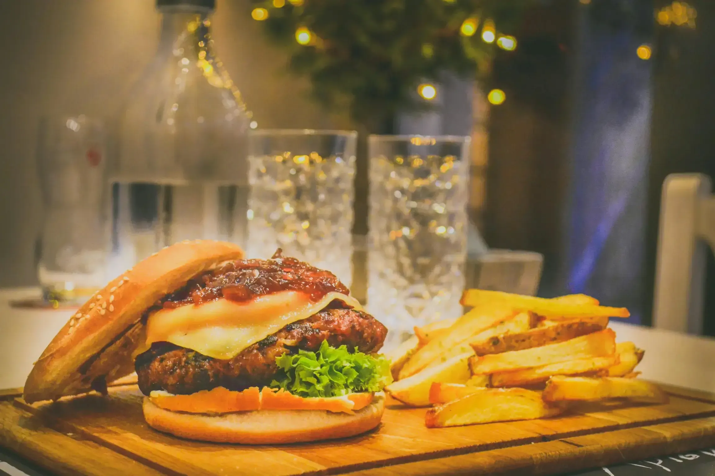 Delicious burger and fries