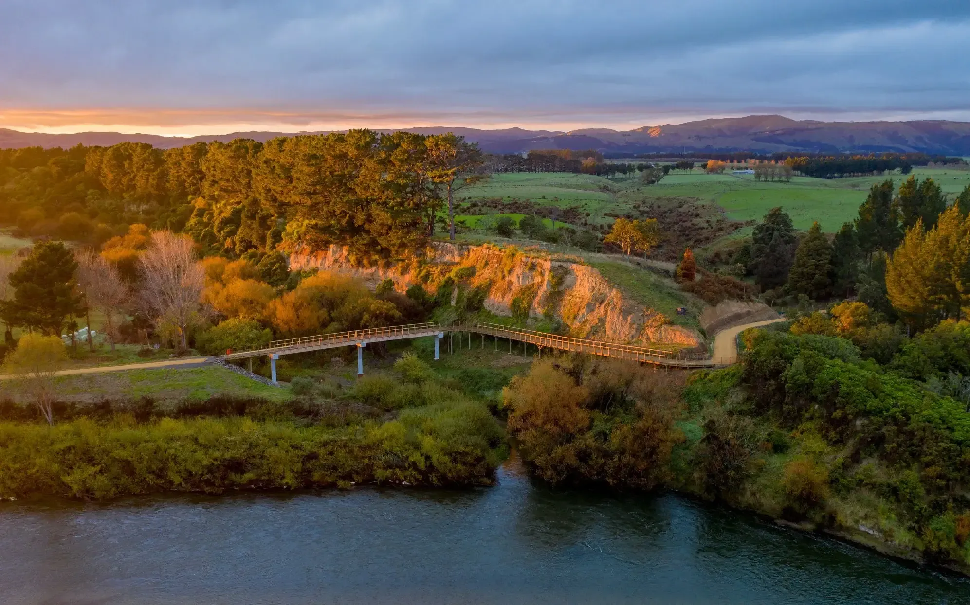 Longburn bridge and shoreline during sunset